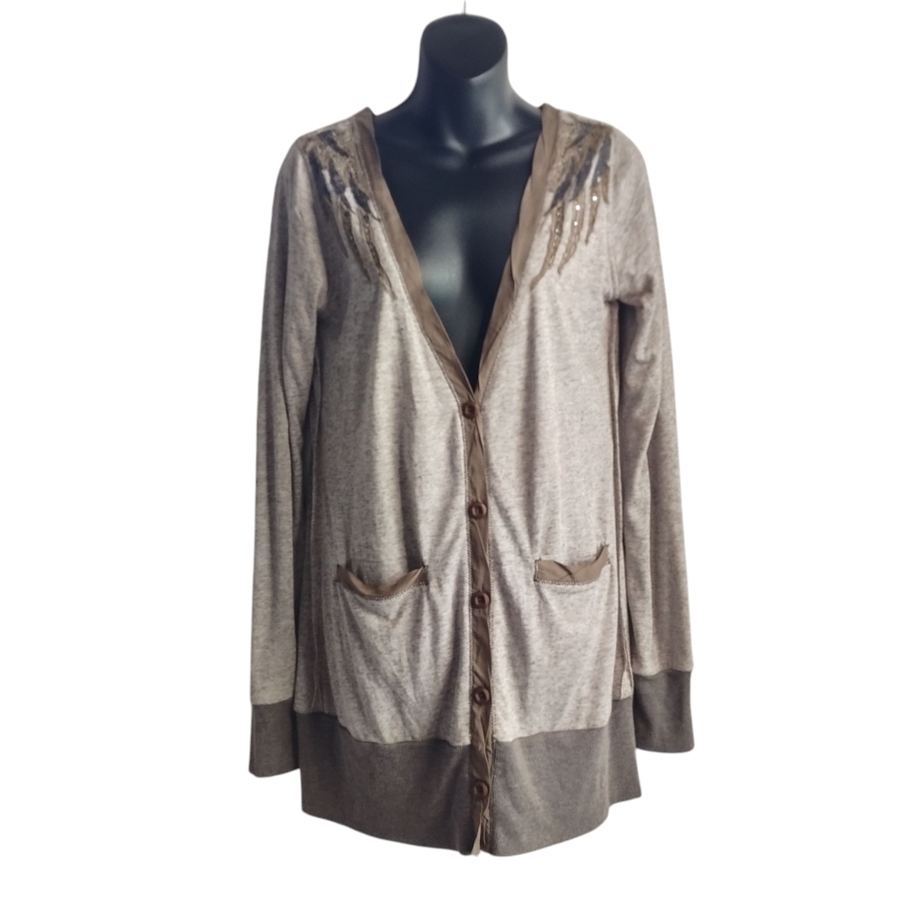 Miss Me Womens Gray Brown Studded Wing Button Embellished Cardigan Size Large
